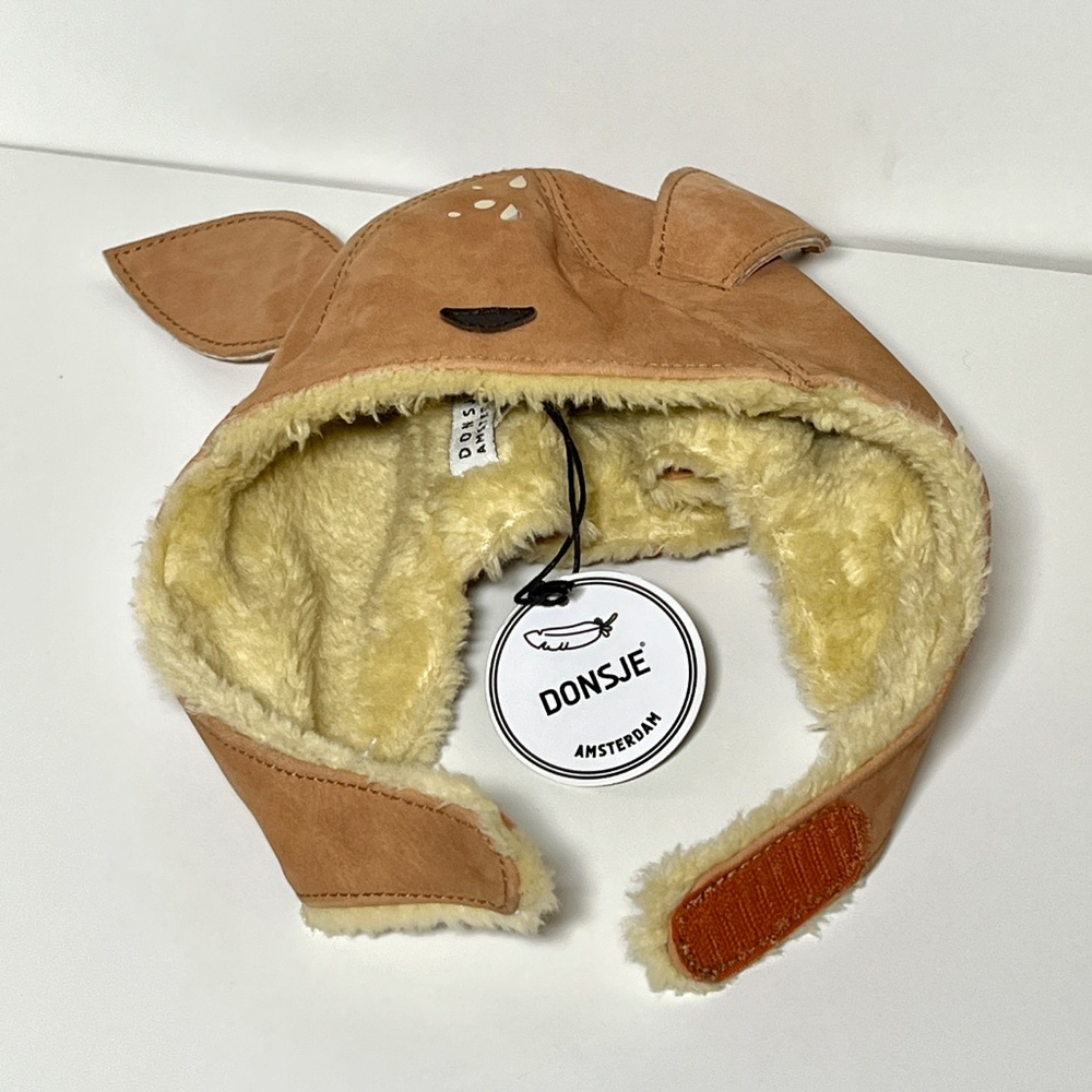 NWT Anthropologie Donsje Kids KAPI Winter Leather Hat Size SMALL Deer 3 6 9 12 m - Picture 12 of 14